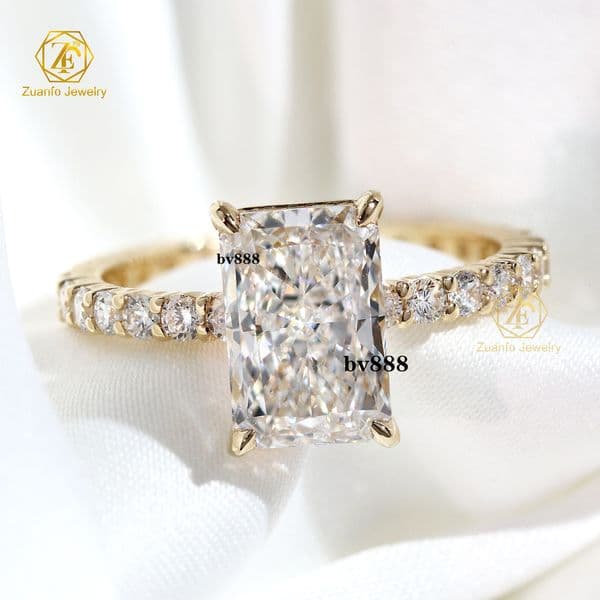 Hot Selling 1CT 1.5CT Radiant Cut Engagement Ring Iced Out Diamond IGI Certified Cvd Lab Grown Created Diamond Ring 14K Gold