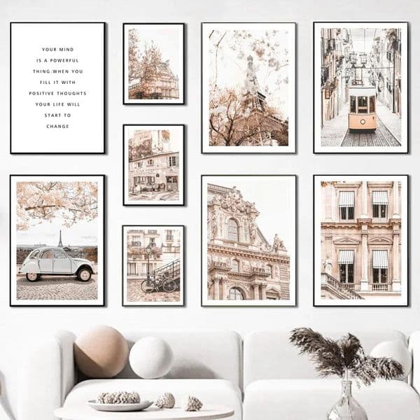 Vintage Paris Eiffel Tower Classic Car Canvas Print Nordic Style Wall Art for Living Room