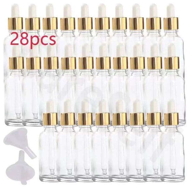 15/30/50ml Golden Empty Essential Oil Bottle Refillable Aromatherapy with Funnel Glass Eye Dropper 32654