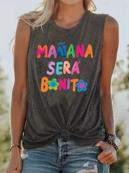 Womens Summer MANANA letter Print Large Casual Round Neck Sleeveless Loose Tank Streetwear Oversized ONeck VestTop Tshirt 250708BANJIA