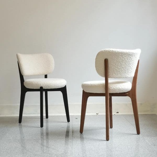 French style Dining Chair Solid Wood Sherpa Cushioned Compact Seating Mid-Century Modern Space-Saving Backrest Chair