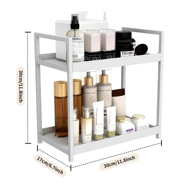 2 tier Multifunctional Countertop Storage Rack,Bathroom cosmetic Storage,Kitchen spice holder,Large-Capacity,Black and white