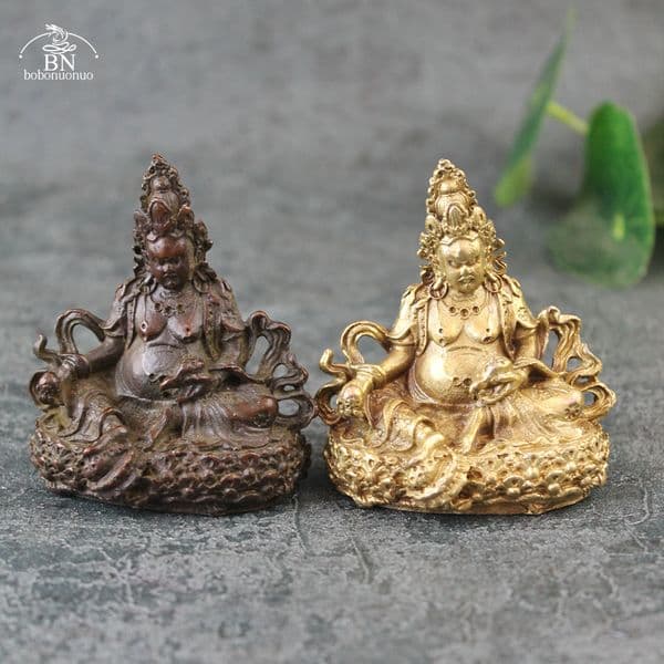 Antique Copper God of Wealth Buddha Small Statue Desktop Ornaments Buddhism Religious Figurines Home Decoration For Living Rooms