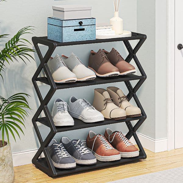 1 Piece Of 4-Layer x-Type Shoe Storage Rack, Solid Color Simple Home Assembly Shoe Rack, Suitable For Porch, Living Room