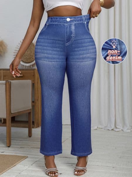 Plus Size Womens Pants Loose Jeans Printed Wide Leg Trousers High Elastic Casual Bottoms Vintage Female Clothing 250628BANJIA