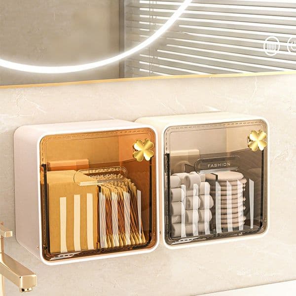 Bathroom Mirror Cabinet Storage Box Cosmetic Cotton Wall-mounted Transparent Cotton Swab Box Lipstick Rack
