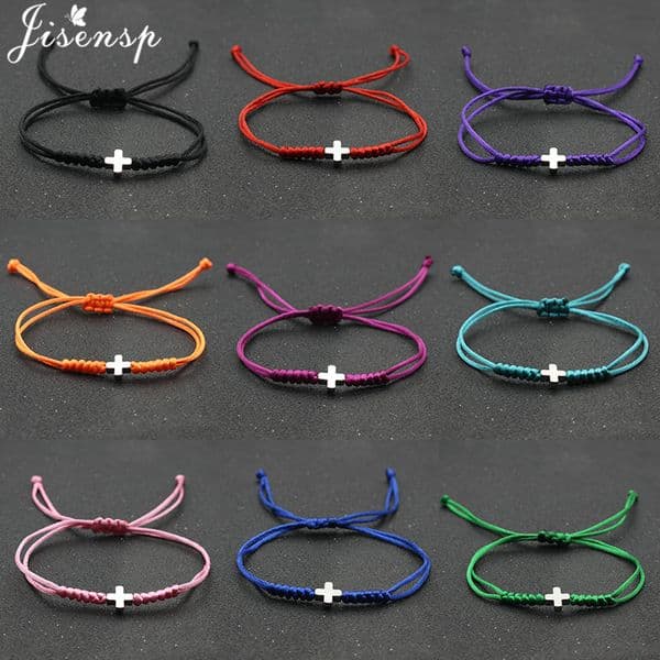 2024 Fashion Colorful Woven Rope String Bracelet Boho Cross Charm Bracelets for Women Girls Handmade Jewelry Lucky Gift