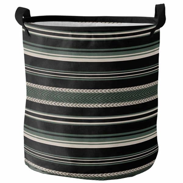 Green Beige Herringbone Stripe Foldable Dirty Laundry Basket Kid's Toy Organizer Waterproof Storage Baskets