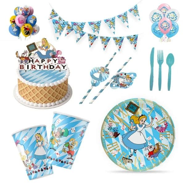 Alice In Wonderland Girls Birthday Party Supplies Disposable Cutlery Paper Plate Cups Balloon Gender Reveal Decorations Kids Toy