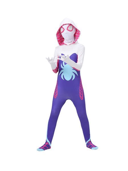 Adults Kids Gwen Ghost Spider Costume Bodysuit Halloween Cosplay Hooded Holiday Party Costumes Girls Fantasy Superhero Dress Up222