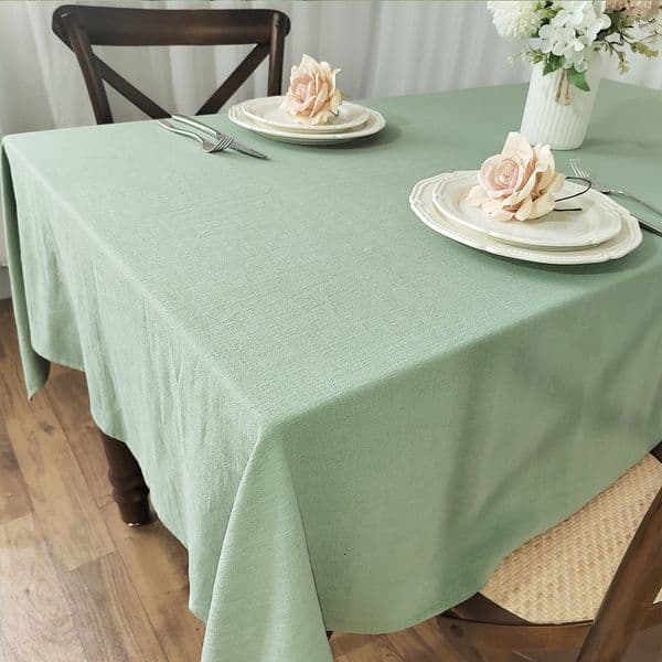 Cotton Linen Fabric Table Cloth Washable Rectangle Table Cover Sage green beige for Everyday Home Dining Parties Wedding Holiday
