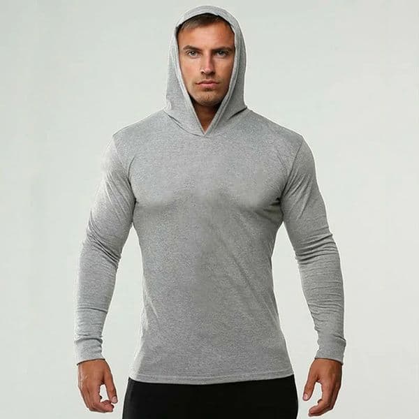 Solid Color Gym Clothing Long Sleeve Slim Fit Hooded T-Shirt Cotton Breathable Hoodie Mens Bodybuilding Fitness Muscle Sportwear 250708BJ