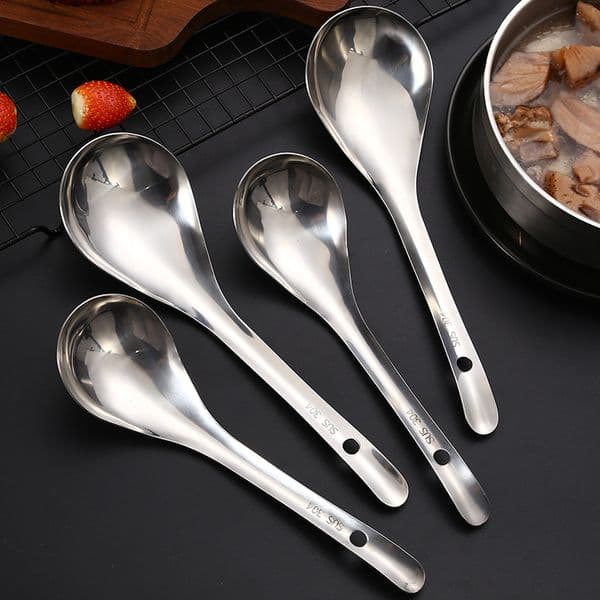 304 Stainless Steel Large Round Head Soup Spoon Rice Ladle Serving Food Tablespoons Big Capacity Kitchen Cooking Utensils