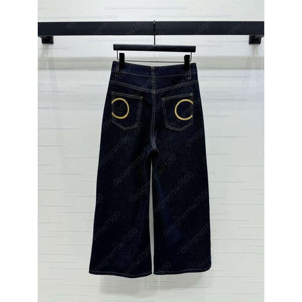 designer jeans women High Waisted Retro blue Wide Leg Jeans Pocket Luxury logo Baggy jeans Casual Pants for womens