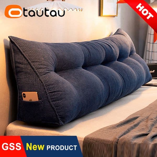 OTAUTAU Soft Waffle Wedge Triangle Bed Cushion Headboard Long Body Pillow Home Decor Seat Back Backrest Lumbar Cushions Washable