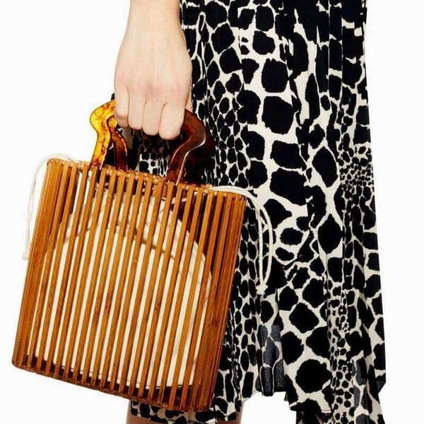 New Woven Bamboo Weaving Basket Retro Beach Seaside Vacation Handbag Women's Shopping Simple Acrylic Hand Bag