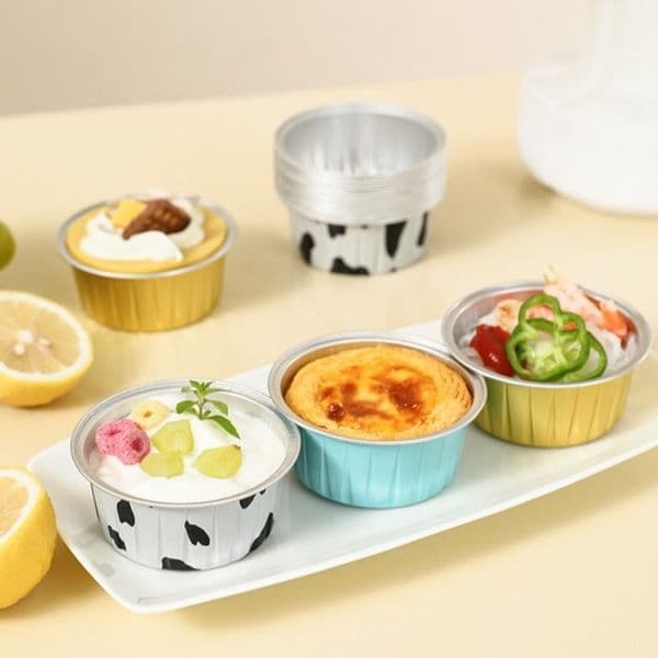 40Pcs Aluminum Foil Air Fryer Tinfoil Bowl Reusable Round Cake Baking Tray Portable High Temperature Resistance Cake Wrappers
