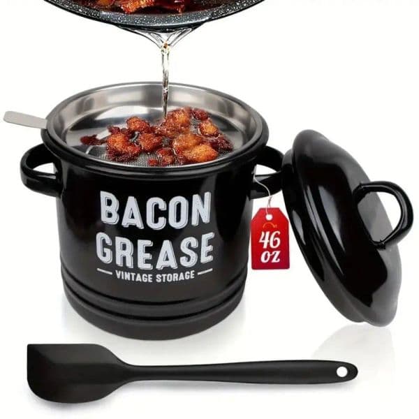 2025 2 Handles Bacon Grease Container Vintage Lid Enamelware Cup Heatable Mini Bacon Grease Collector Can