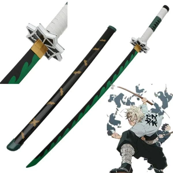 Anime Kimetsu no Yaiba Sanemi Cosplay 41inch Weapon Prop Role Play Demon Slayer Agatsuma Zenitsu Wood Katana 104cm Sword