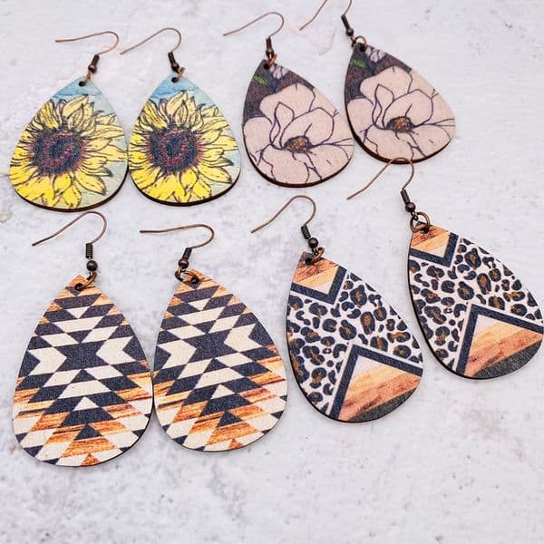 Colorful Aztec Pattern Wood Teardrop Earrings for Women Retro Nationality Western Inspired Earrings Boho Jewelry Wholesale