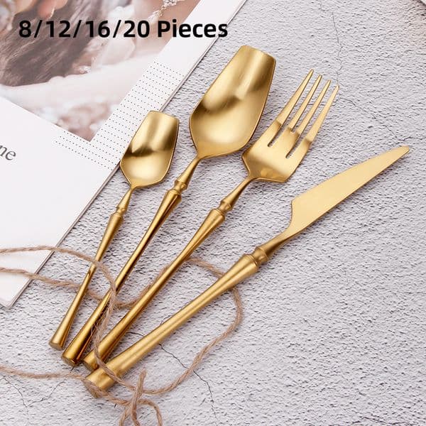 8/12/16/20 Pieces Knife Spoon Fork Set Gold Cutlery Set Stainless Steel Tableware Sliver Dinnerware Kitchen Utensils Flatware