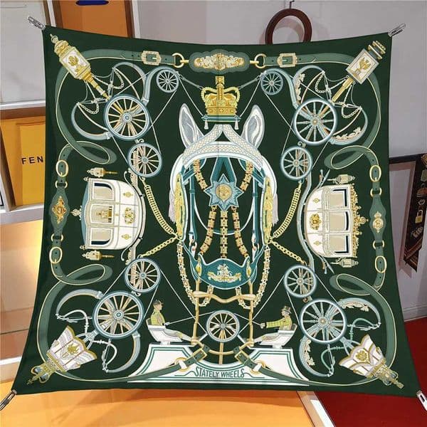 90CM Silk Scarf Women Horse Carriage Print Square Scarves Head Scarves Silk Scarves Women Wraps Beach Shawl Bandana Lady Hijab M250709 L260518