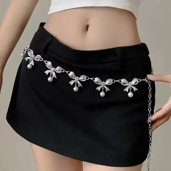 Advanced Womens Waist Chain Inlaid with Diamond Lovely Sweet Bow Waist Chain Pearl Fashion Young Women Waist Chain 250702
