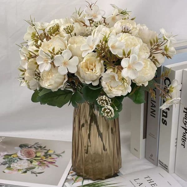 Simulated Peony Bouquet Silk Fake Flowers Valentine's Day Gift Holiday Party Decoration Purple White Flower Artificial Peonies