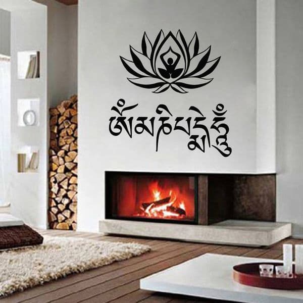 Lotus Flower Meditation Buddha Yoga Mantra Om Mani Padme Hum Vinyl Sticker Wall Decor Home Living Room Bedroom Decals Mural S221