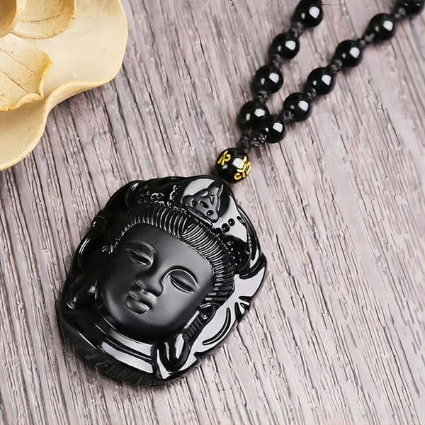 Natural Stone Black Obsidian Carved Buddha Shakyamuni Amulet Lucky Pendant Jewelry Chinese Handmade Gift