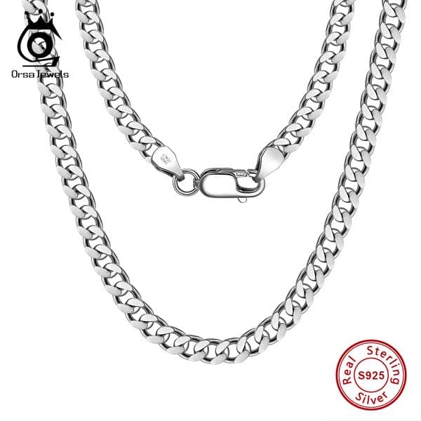ORSA JEWELS 3mm 5mm 7mm Cuban Chain Necklace Bracelet 100% 925 Sterling Silver Diamond Cut Cuban Link Curb Chain Necklace SC36