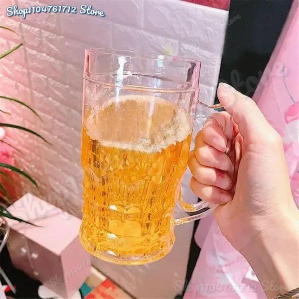 New 450ml Creative Cool Double Beer Glass Mezzanine Summer Fake Thickened Cup With Handgrip Transparent Beer Mugs Trick props
