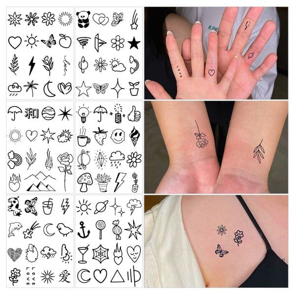 6pcs New Vintage Finger Wrist Tattoo Stickers for Women Geometric Pattern Fashion Party Semi Permanent Tattoo Stickers