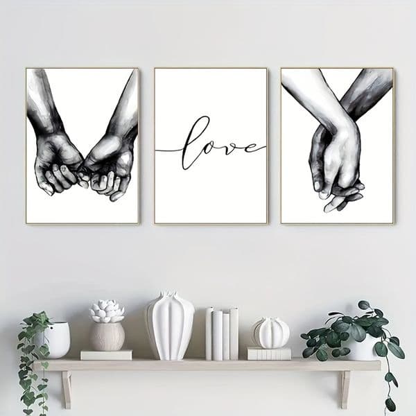 Frameless Black White Romantic Hand In Hand Canvas Paintings Love Quotes Wall Art Poster Printed Picture For Home Wall