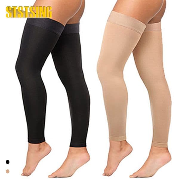 STSTSING 1 Pair 20-30 mmHg Compression Stockings for Women, Thigh High Footless Varicose Veins Leg Sleeves