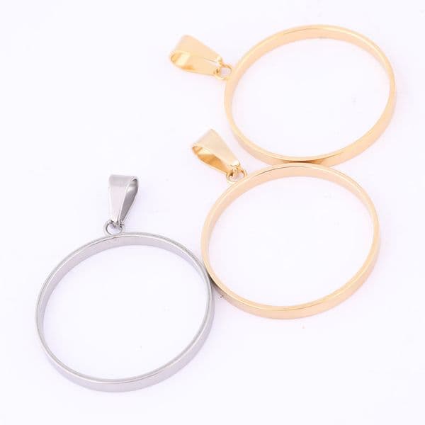 6pcs Stainless Steel Big Open Bezel Pendant Charms 30mm Round Cabochon Frame Setting Blanks For Resin Necklace Jewelry Making