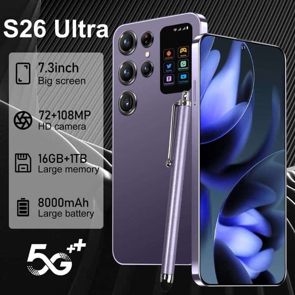 i15 i16 5G New S26 Ultra Android 14 7.3inch Perforated Large Screen Hot-Selling 4G Smartphone