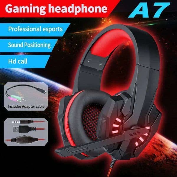 A7 Headphones Wired Gaming Earphones Music For computer With Mic Headset Stereo SVirtual Surround Bass LED Light Gamer