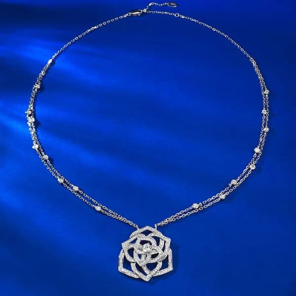 SpringLady 100% 925 Sterling Silver Lab Sapphire Gemstone Romantic Flower Pendant Necklace For Women Jewelry Anniversary Gifts