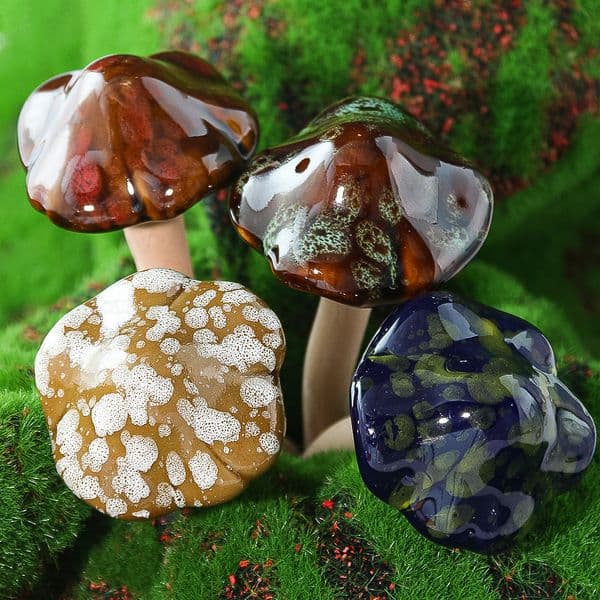 Ceramic Mushroom Fairy Garden Decor Figurines Miniatures Yard Lawn Pottery Plants Bonsai Landscape Mini Statue Decoration Crafts