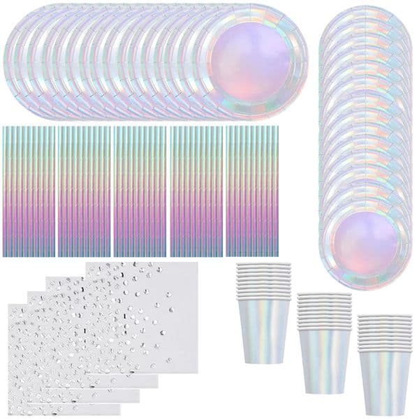 Laser Disposable Tableware Sets Silver Party Paper Cups Paper Plates Straw Party Tableware Wedding Decor Birthday Party Supplies