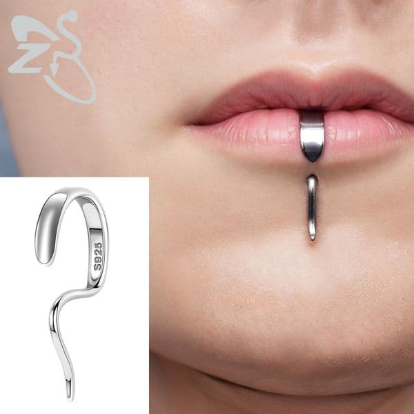 ZS 1PC 16G 925 Sterling Lower Lip Studs Silver Color Labret Talon Lip Rings for Women Men Unique Design Lip Piercing Halloween