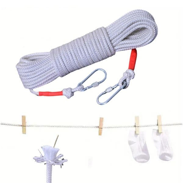 15m white clothes drying rope with steel wire core, outdoor portable non punching clothes drying and cooling nylon rope