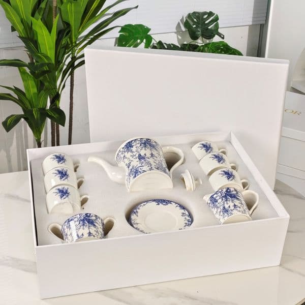 Luxury 15-Piece Bone China Coffee Cup Set, Elegant and Classy Design for Afternoon Tea, Weddings, and Upscale Celebrations