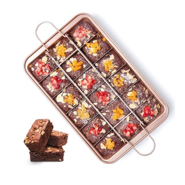 Brownie Pan with Dividers, Carbon Steel Bakeware Tray with Grips for Oven Baking, 18 Pre-Cut Square Molds for Brownies
