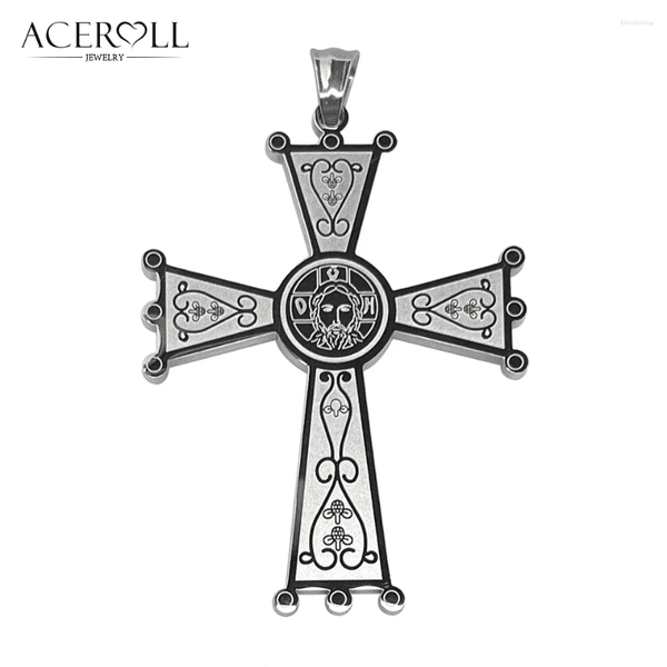 Pendant Necklaces ACEROLL Stainless Steel Of The Orthodox Cross With Holy Jesus Face