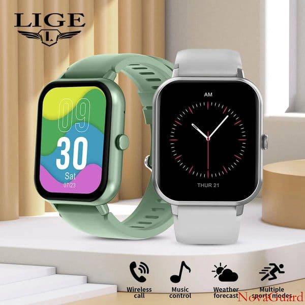 LIGE 1.82-inch Square Color Screen Smart Multi functional Waterproof Step Counting Alarm Clock Wireless Call Health Monitoring Message Push Watch