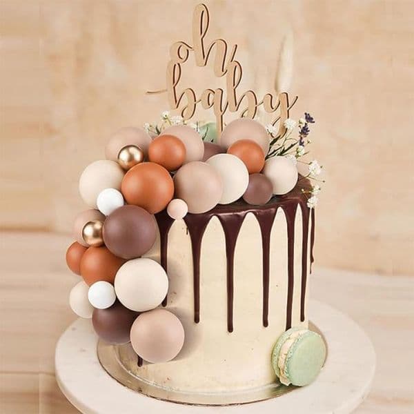 5pcs Balls Cake Topper Retro Coffee Brown Gold Balloon DIY Birthday Cupcake Toppers Ball for Baby Shower Wedding Cake Decoration