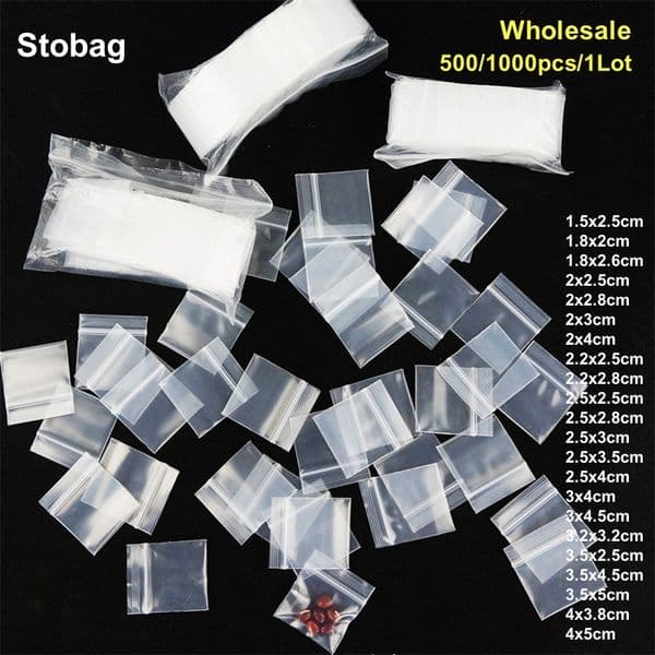 StoBag 500/1000pcs Wholesale Transparent Mini Zipper Plastic Bags Small Sealing Jewelry Food Packaging Clear Pouches Storage