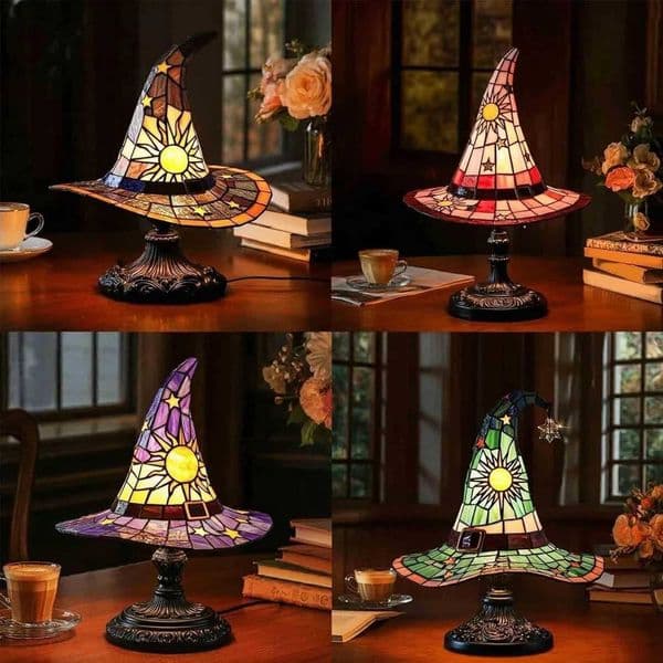 Stained Glass Witch Hat Table Lamp Halloween Vintage Style LED Desk Light for Home Bar Caf Decoration Z250710